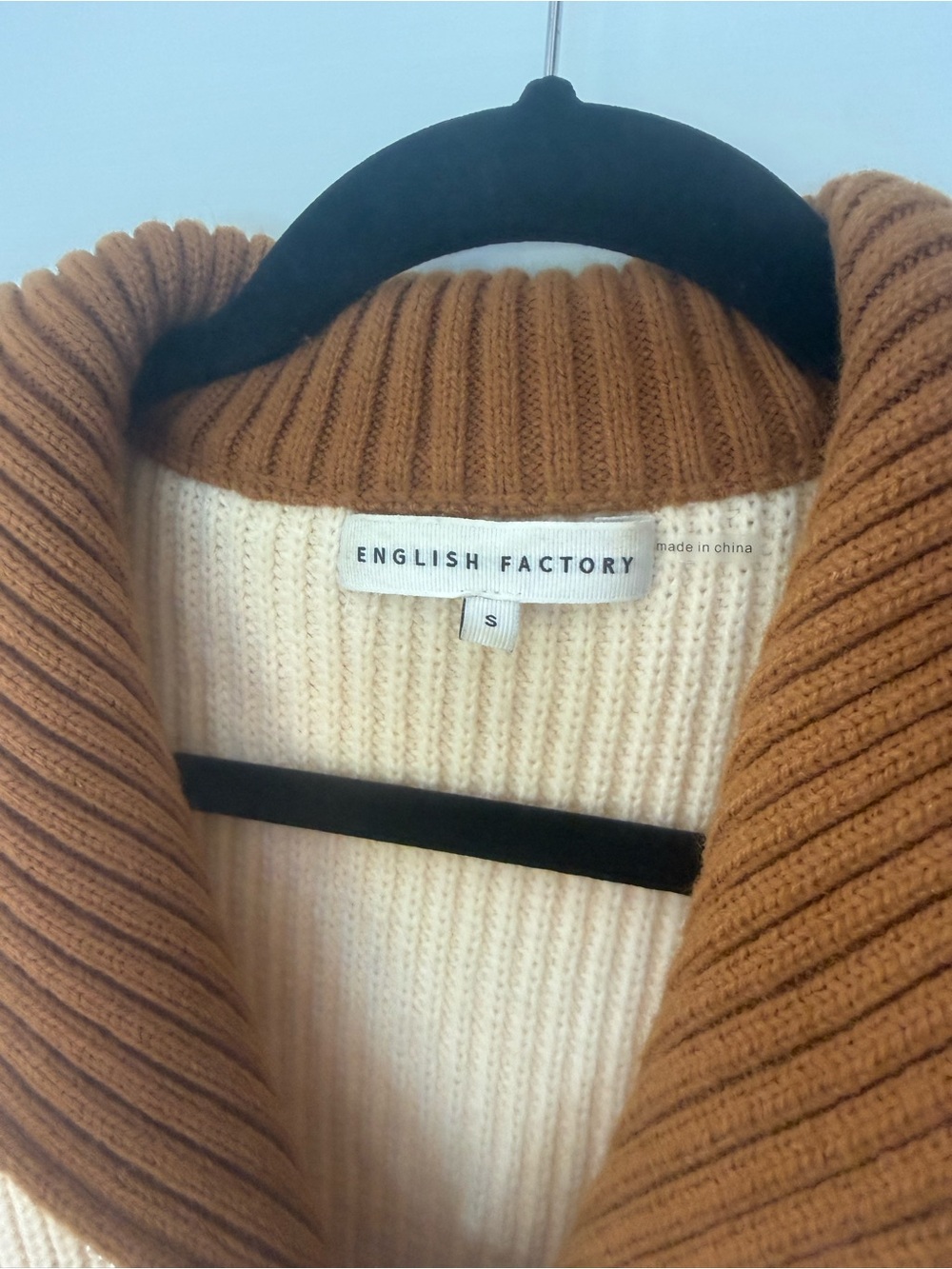 English Factory Colorblock Ribbed Quarter Zip Sweater - Picture 4 of 5